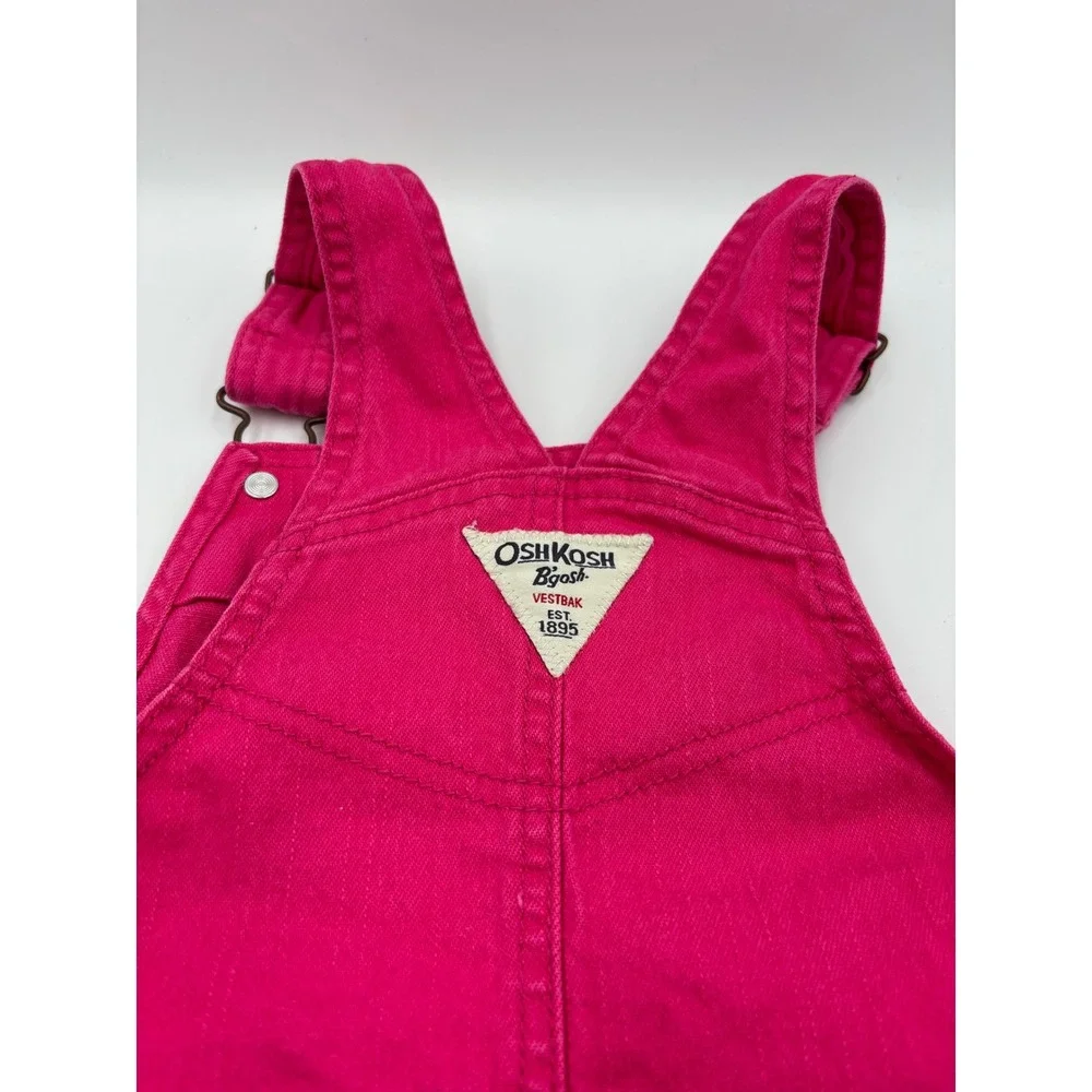 OshKosh Girl‎ Pink Denim Overalls Dress Size 3 Toddler Pocket Vestbak